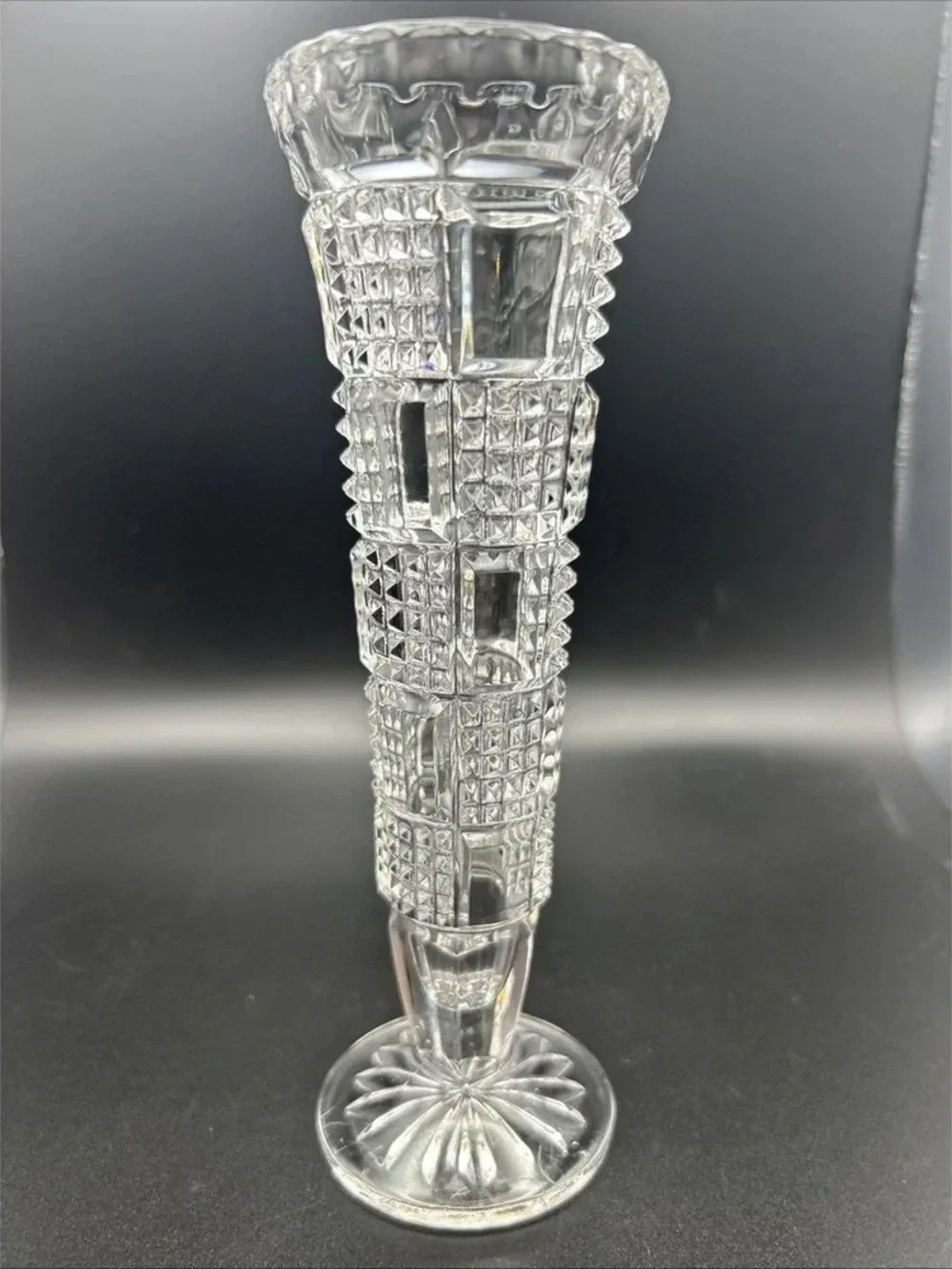 Clear Pressed Glass Vase - Decorative Home Accent